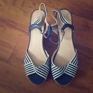 Nine West Wedges Blue/White Striped 9.5M